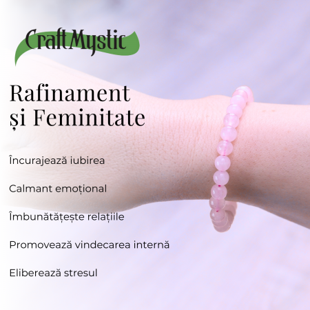 Bratara Elastica cu Margele 6mm din Cuart Roz Semipretios [3]