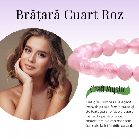 Bratara Elastica cu Margele 6mm din Cuart Roz Semipretios [4]