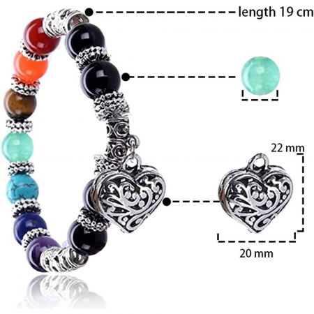 Bratara 7 chakra cu margele din pietre semipretioase si pandantiv inima 10mm [2]