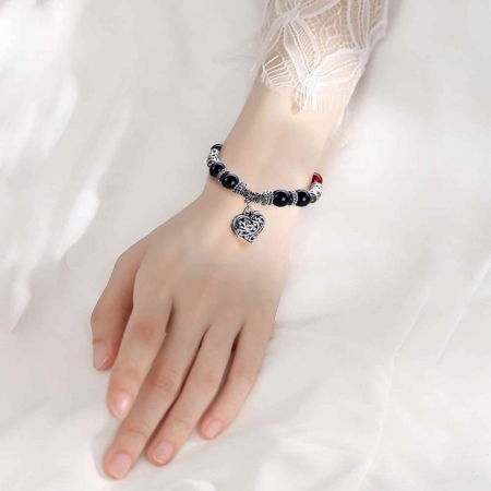 Bratara 7 chakra cu margele din pietre semipretioase si pandantiv inima 10mm [1]