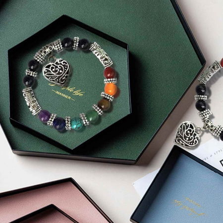 Bratara 7 chakra cu margele din pietre semipretioase si pandantiv inima 10mm [4]