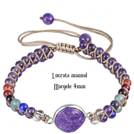 Bratara Reglabila cu Margele 4mm din pietre semipretioase pentru Cele 7 Chakre si Arborele Vietii de Ametist, Realizata Manual [3]