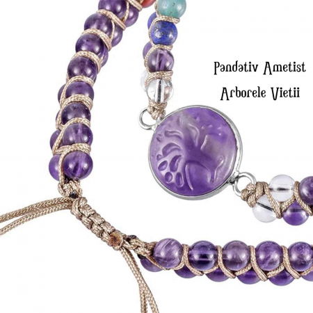 Bratara Reglabila cu Margele 4mm din pietre semipretioase pentru Cele 7 Chakre si Arborele Vietii de Ametist, Realizata Manual [2]
