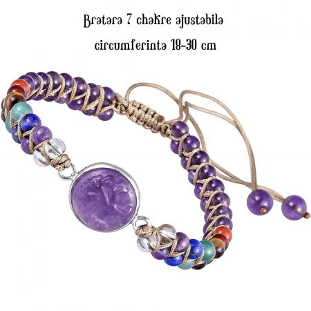 Bratara Reglabila cu Margele 4mm din pietre semipretioase pentru Cele 7 Chakre si Arborele Vietii de Ametist, Realizata Manual [1]