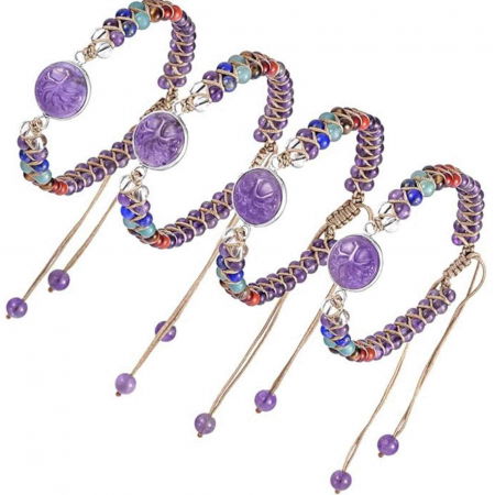 Bratara Reglabila cu Margele 4mm din pietre semipretioase pentru Cele 7 Chakre si Arborele Vietii de Ametist, Realizata Manual [5]