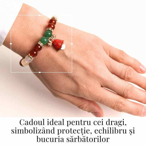 Bratara naturala Agat rosu, alb si aventurin verde cu accesoriu mixt - echilibru si noroc [1]