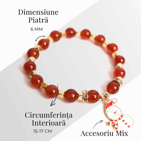 Bratara naturala Agat rosu 6mm cu accesoriu mixt - curaj si protectie [3]