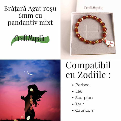 Bratara naturala Agat rosu 6mm cu accesoriu mixt - curaj si protectie [4]