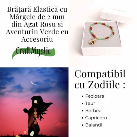 Bratara Agat Rosu si Aventurin Verde, Accesoriu Mix – Echilibru si Noroc [4]