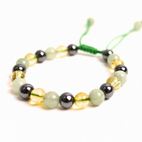 Cristale pe beneficii - Bratara Ajustabila cu Citrin, Aventurin Verde si Hematit - Echilibru si Prosperitate