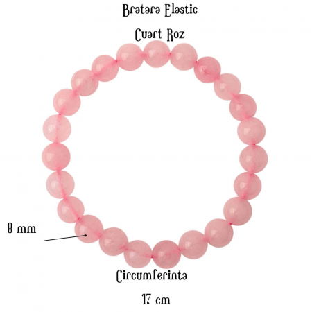 Bratara Elastica cu Margele de 8mm din Cuart Roz, Circumferinta 17 cm - Bijuterie Terapeutica si Cadou Elegant" [1]