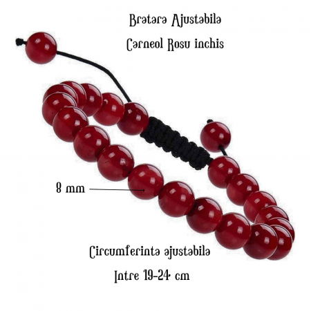 Bratara Ajustabila cu Margele de 8mm din Carneol Rosu Inchis, Circumferinta 19-24 cm - Accesoriu Energetic si Cadou Ideal [1]