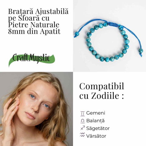 Bratara Ajustabila pe Sfoara cu Pietre Naturale 8mm din Apatit - Echilibru si Energie Pozitiva [3]