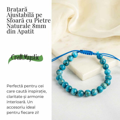 Bratara Ajustabila pe Sfoara cu Pietre Naturale 8mm din Apatit - Echilibru si Energie Pozitiva [2]