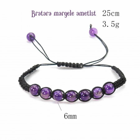 Bratara Handmade Reglabila cu Margele 6mm Rotunde de Ametist si Ciucuri Macrame [1]