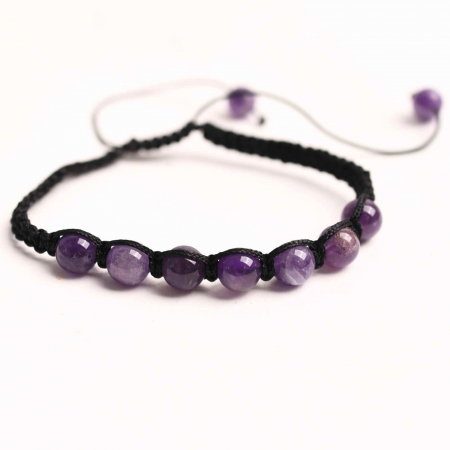 Bratara Handmade Reglabila cu Margele 6mm Rotunde de Ametist si Ciucuri Macrame [4]