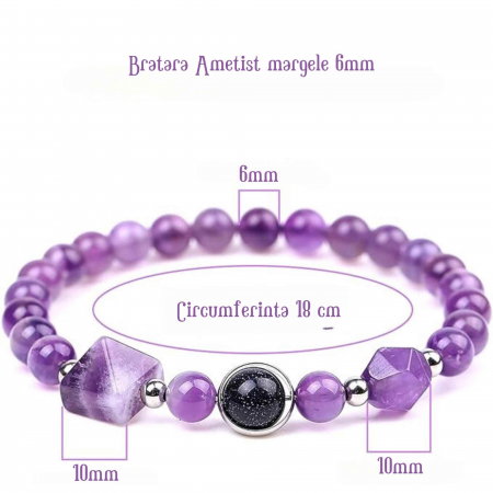 Bratara Elastica cu margele Ametist de 6mm si Farmecul Sistemului Solar - Bratara Handmade  pentru Femei [1]