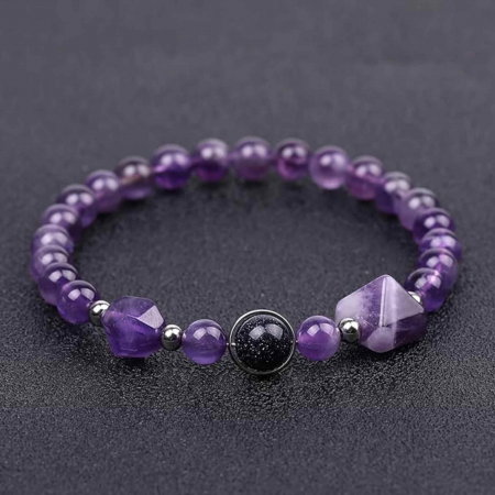 Bratara Elastica cu margele Ametist de 6mm si Farmecul Sistemului Solar - Bratara Handmade  pentru Femei [2]