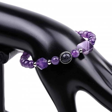 Bratara Elastica cu margele Ametist de 6mm si Farmecul Sistemului Solar - Bratara Handmade  pentru Femei [3]