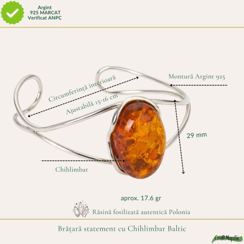 Bratara Argint 925 Ovala cu Chihlimbar Natural – Energie si Eleganta Clasica [3]