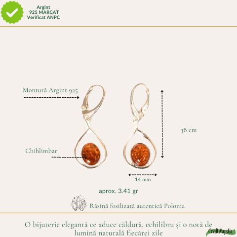 Cercei Argint 925 cu Chihlimbar – Eleganta Naturala si Energie Calda [3]