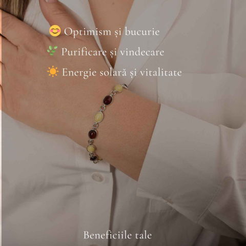 Bratara Argint 925 cu Chihlimbar Oval Galben si Rosu – Energie si Caldura [2]