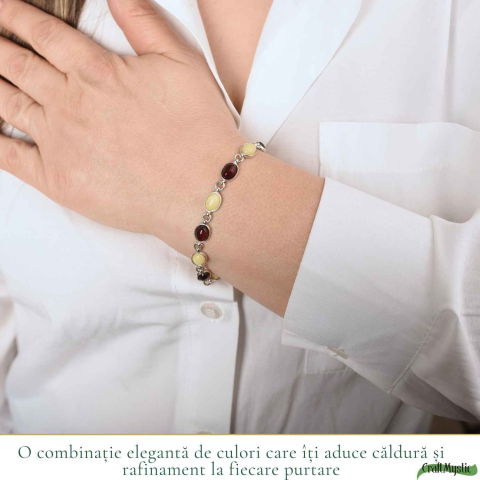 Bratara Argint 925 cu Chihlimbar Oval Galben si Rosu – Energie si Caldura [1]