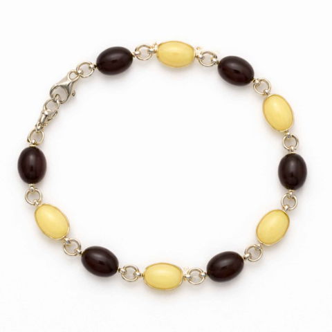 Cristale pe beneficii - Bratara Argint 925 cu Chihlimbar Oval Galben si Rosu – Energie si Caldura