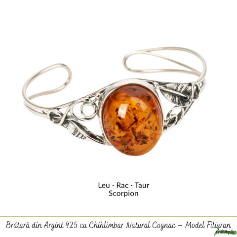 Bratara Argint 925 cu Chihlimbar Oval si Frunze – Caldura si Eleganta Naturala [4]