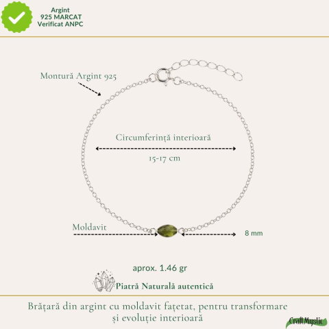 Bratara Argint 925 cu Moldavit Fatetat Natural – Transformare si Evolutie Spirituala [3]