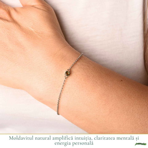 Bratara Argint 925 cu Moldavit Rotund Natural – Intuitie si Transformare Interioara [1]