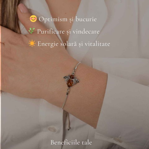 Bratara argint 925 cu chihlimbar natural si albina – Energie solara si vitalitate [2]