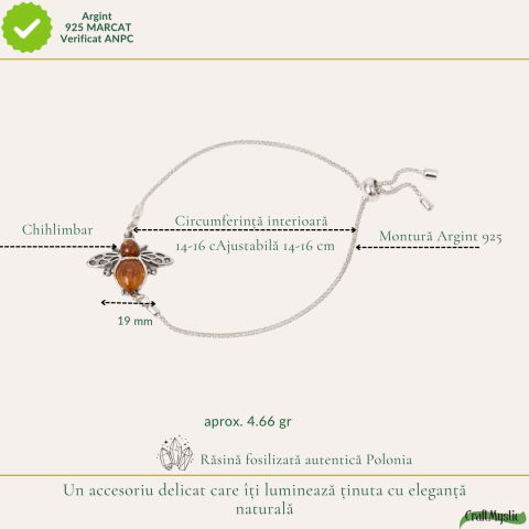 Bratara argint 925 cu chihlimbar natural si albina – Energie solara si vitalitate [3]