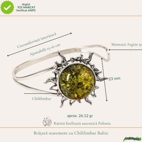 Bratara Argint 925 cu Chihlimbar Verde Soare – Energie si Vitalitate [3]