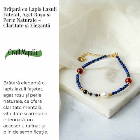 Bratara cu Lapis Lazuli, Agat Rosu si Perla Naturala – Claritate si Armonie Interioara [2]