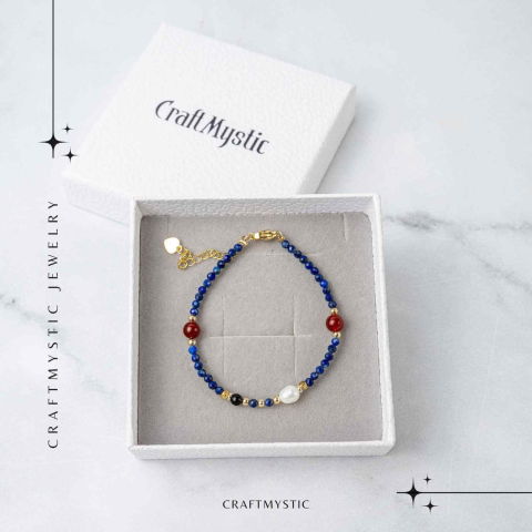 Bratara cu Lapis Lazuli, Agat Rosu si Perla Naturala – Claritate si Armonie Interioara [6]