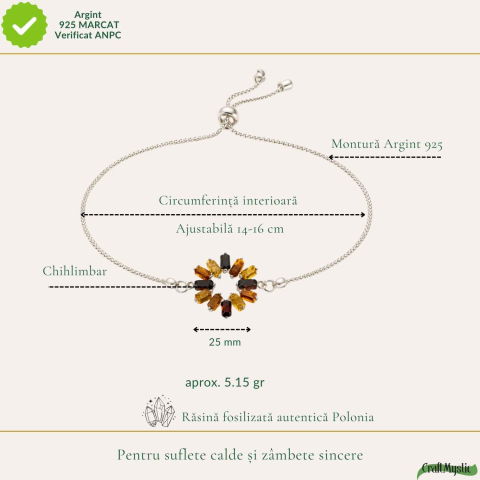 Bratara Argint 925 Floare cu Chihlimbar Multicolor Natural – Bucurie si Energie [3]