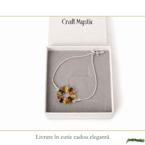 Bratara Argint 925 Floare cu Chihlimbar Multicolor Natural – Bucurie si Energie [5]