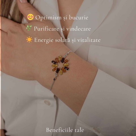 Bratara Argint 925 Floare cu Chihlimbar Multicolor Natural – Bucurie si Energie [2]