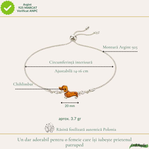 Bratara Argint 925 Catel Teckel cu Chihlimbar Natural – Bucurie si Loialitate [3]
