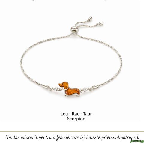 Bratara Argint 925 Catel Teckel cu Chihlimbar Natural – Bucurie si Loialitate [4]