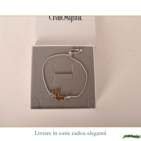 Bratara Argint 925 Catel Teckel cu Chihlimbar Natural – Bucurie si Loialitate [5]