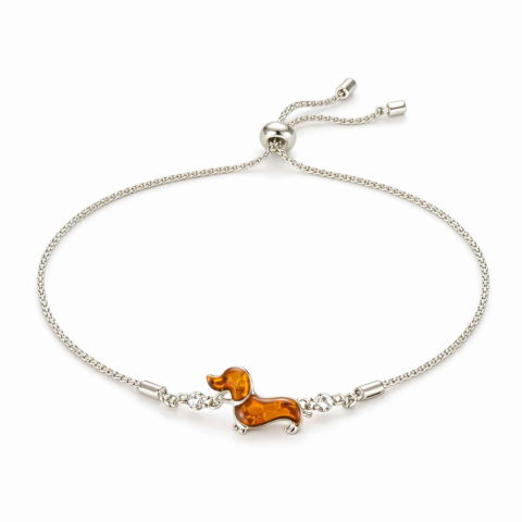 Cristale pe beneficii - Bratara Argint 925 Catel Teckel cu Chihlimbar Natural – Bucurie si Loialitate