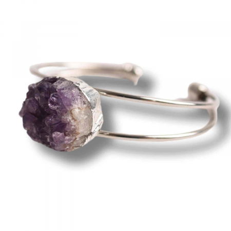 Bratara argintie cu piatra naturala cluster Ametist pentru Claritate si Relaxare [5]