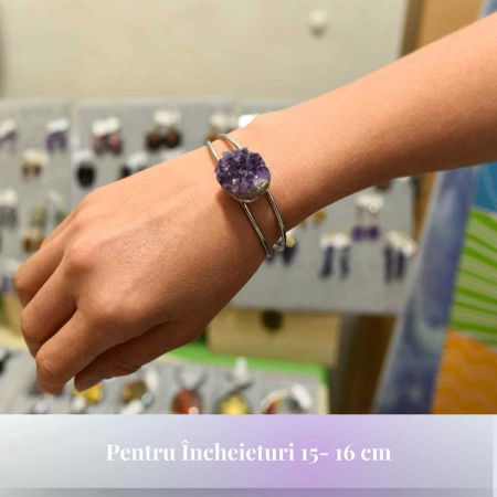 Bratara argintie cu piatra naturala cluster Ametist pentru Claritate si Relaxare [1]