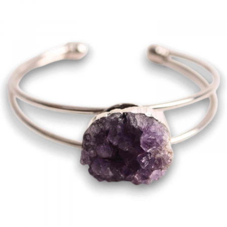 Ametist - Bratara argintie cu piatra naturala cluster Ametist pentru Claritate si Relaxare