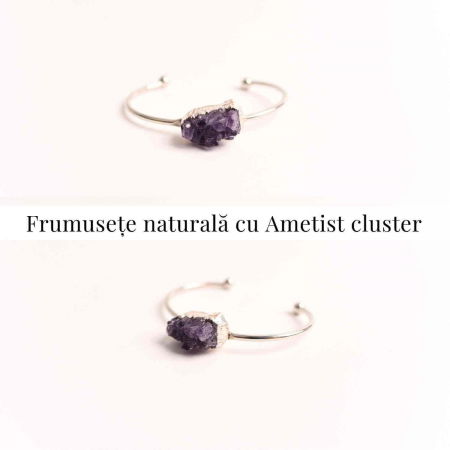 Bratara argintie cu piatra naturala in forma libera cluster Ametist - Pentru Claritate si Relaxare [1]
