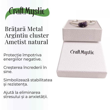 Bratara argintie cu piatra naturala in forma libera cluster Ametist - Pentru Claritate si Relaxare [3]