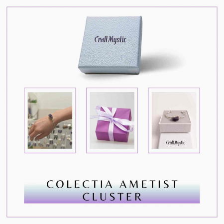 Bratara argintie cu piatra naturala in forma libera cluster Ametist - Pentru Claritate si Relaxare [6]