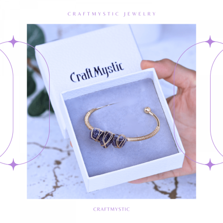 Bratara aurie din metal cu 3 pietre naturale de Ametist , beneficii energetice [6]